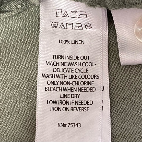 SIGRID OLSEN / Green Linen Long Sleeve Button Front Shirt Size L - Picture 5 of 12